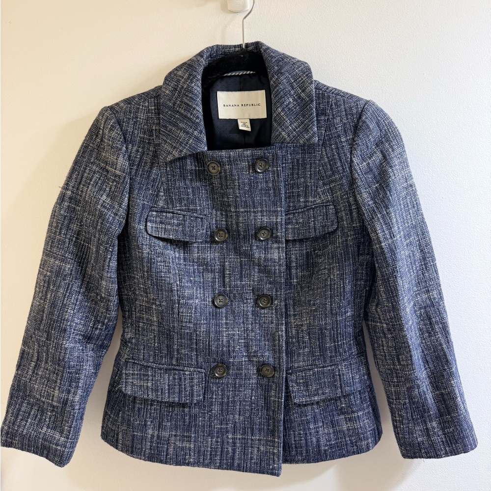 Banana Republic Women's Textured Navy Blue Pea Coat Blazer Size 0P